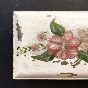 Antique Weathered Metal Box with Painted Floral Folk Art circa 1920's