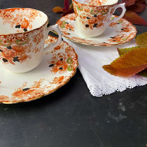 Antique ABJ Grafton Orange Floral Coffee Cups circa 1900-1913 England - Set of Two