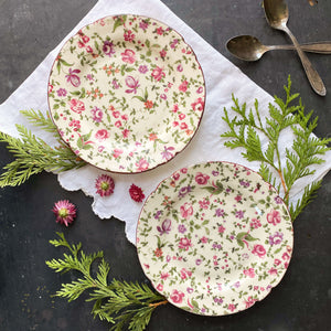 Rare Antique Floral Chintz Salad Plates - Set of Two - Made by Erphila in Czechoslovakia