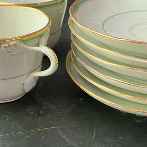 Antique 19th Century KPM Porcelain Cups and Saucers with Green Stripes - Set of Six  circa 1840-1890s