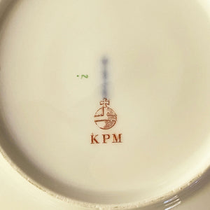 Antique 19th Century KPM Porcelain Cups and Saucers with Green Stripes - Set of Six  circa 1840-1890s