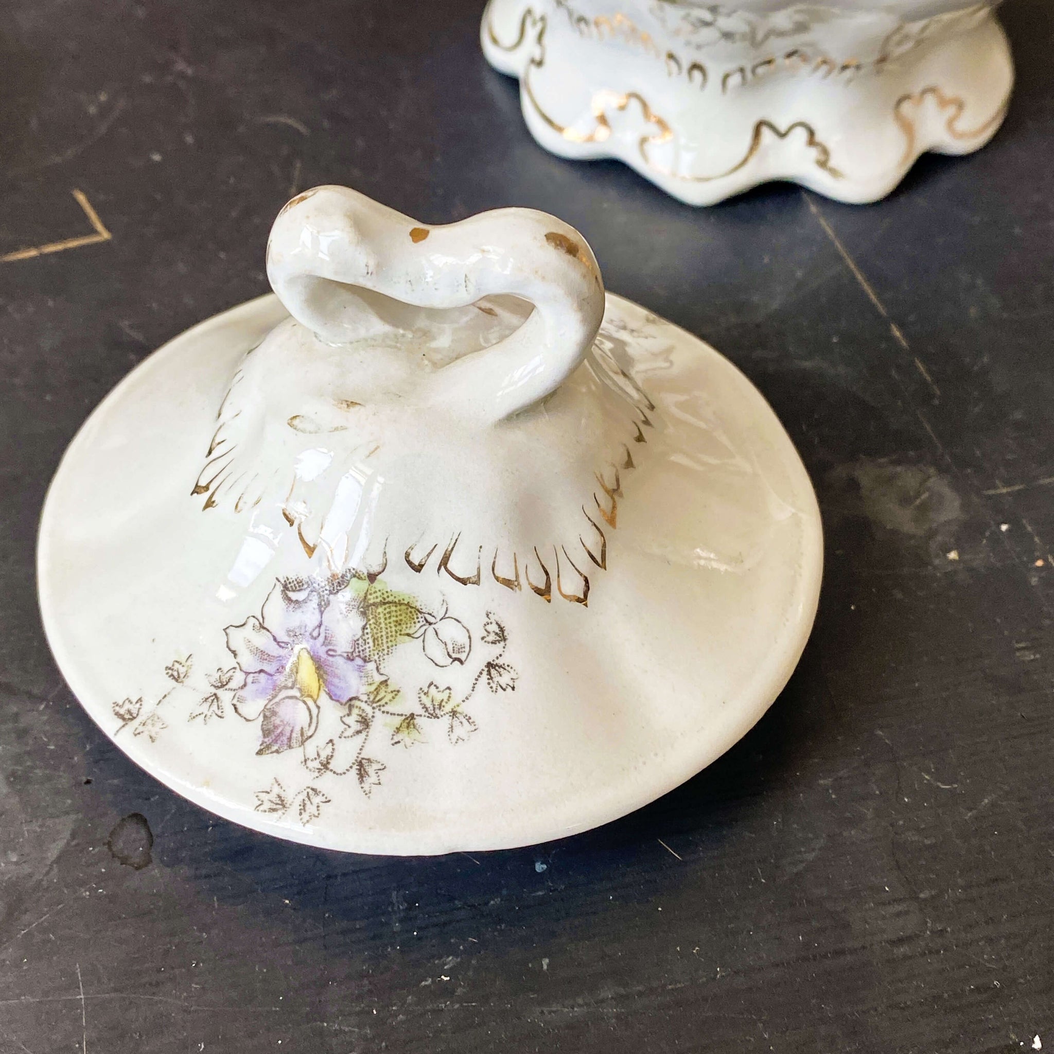 Antique Handpainted Floral Sugar Bowl with Lid - Burfords Porcelain circa 1879-1904