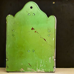 Antique Shaving Mirror Wall Pocket - Distressed Green Metal Tin Storage