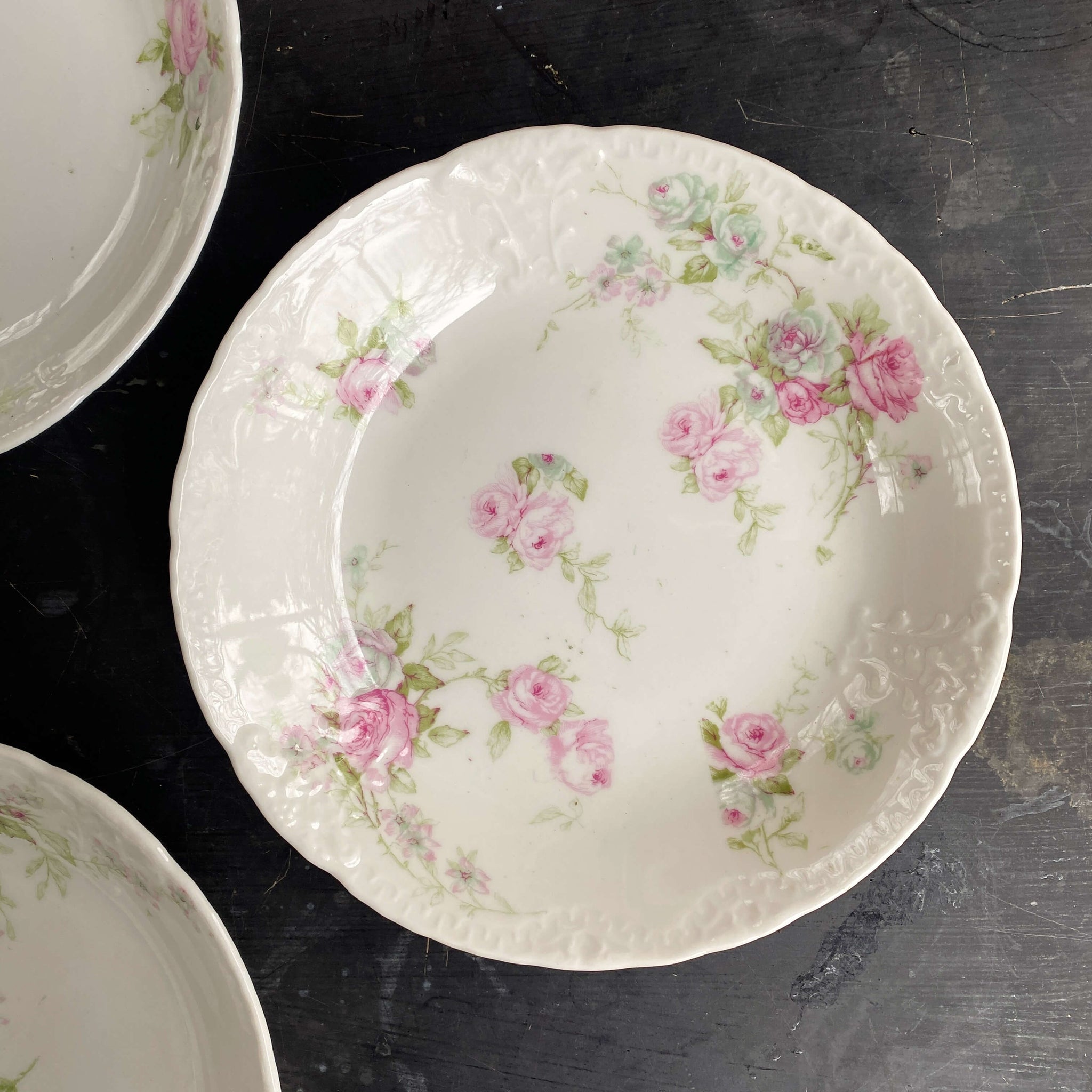 Antique Theodore Haviland Limoges Fruit Bowls circa 1903 - Set of Five -Country French Cabbage Roses