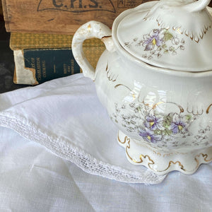 Antique Handpainted Floral Sugar Bowl with Lid - Burfords Porcelain circa 1879-1904