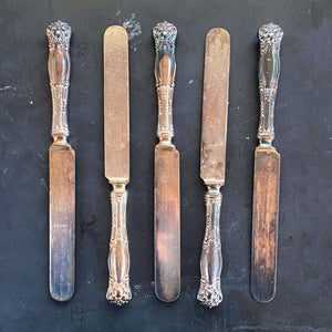 Antique Wm. A Rogers Silverplate Knives - Warwick Pattern - Set of Five circa 1901