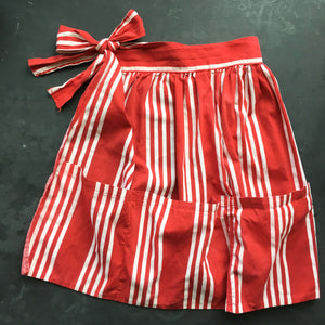 Vintage Red and White Striped Half Apron for Egg Gathering and Vegetable Harvest