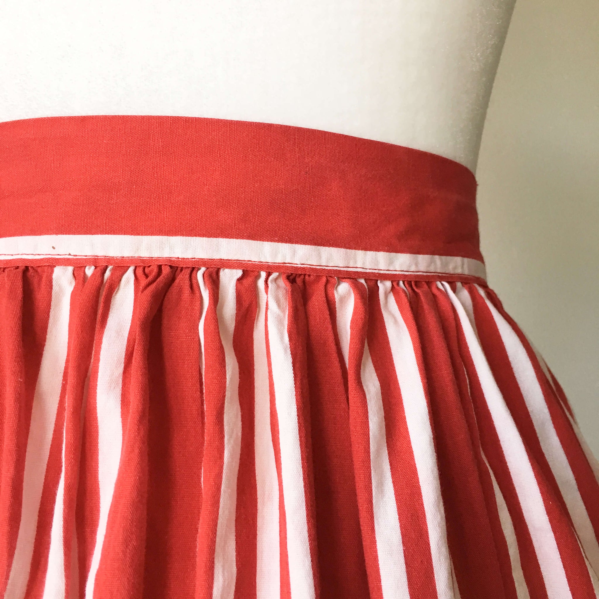 Vintage Red and White Striped Half Apron for Egg Gathering and Vegetable Harvest