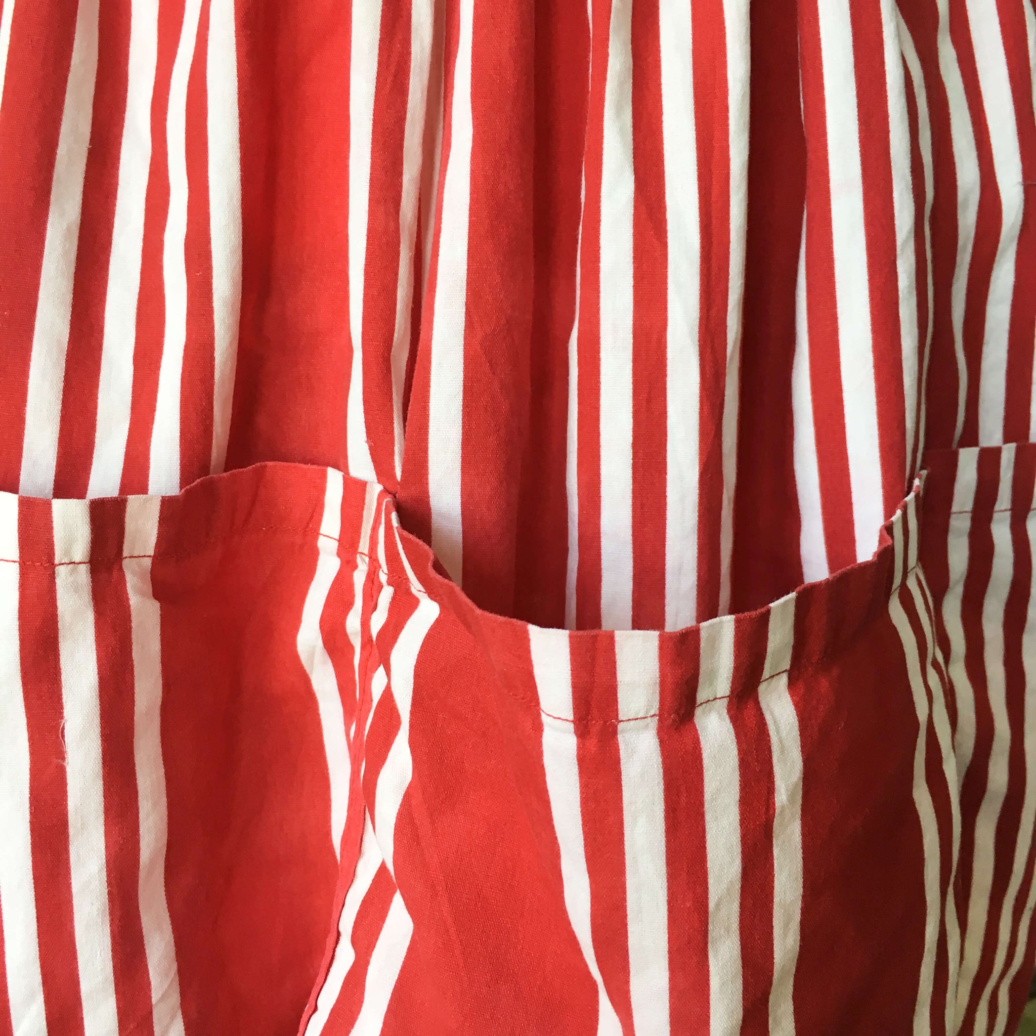 Vintage Red and White Striped Half Apron for Egg Gathering and Vegetable Harvest