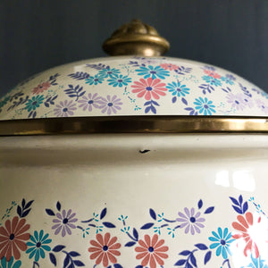 Vintage Fissler Asta Enamelware Dutch Oven - Pink, Blue and Purple Floral - 2 Quart Size