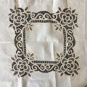 Handmade Batten Lace Tablecloth 36x36 - Made in Shandong China - Ecru Embroidery Lace Needlework