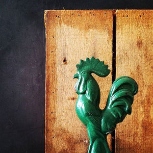 Miniature Cast Iron Rooster - Vintage Green -- Chippy Kitchen Decor