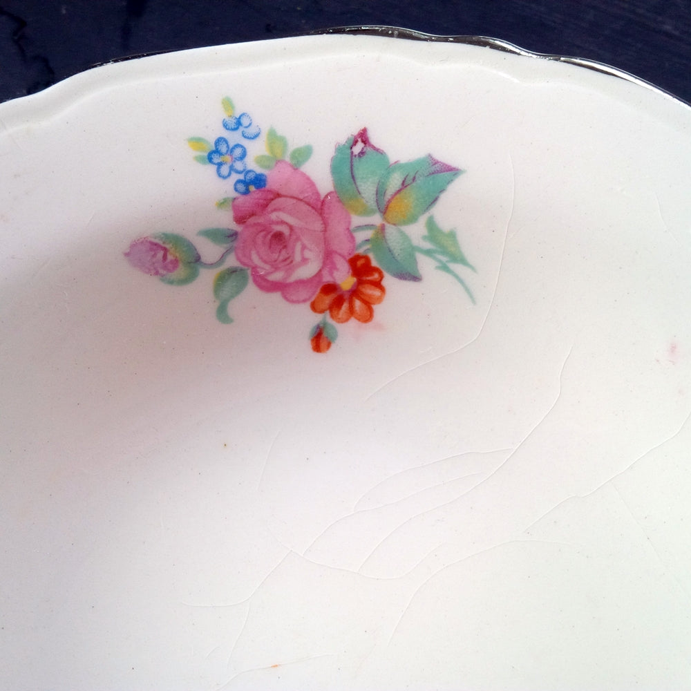 1940's Floral Berry Bowls Made by Crown Potteries Co - Set of Two