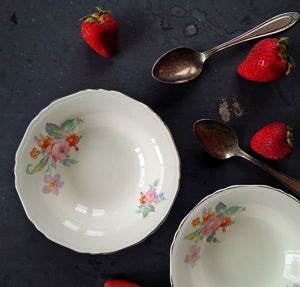 1940's Floral Berry Bowls Made by Crown Potteries Co - Set of Two
