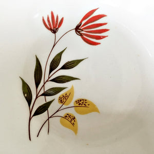 Vintage Midcentury Autumn Leaf Berry Bowls - Red Cardinal Flowers with Green and Gold Leaves - USA - Set of 2