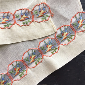 1930s embroidery birds organdy linen fabric
