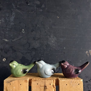 Vintage 1950s Salt & Pepper Shaker Birds - Set of Three Blue Green and Purple Ceramic Birds