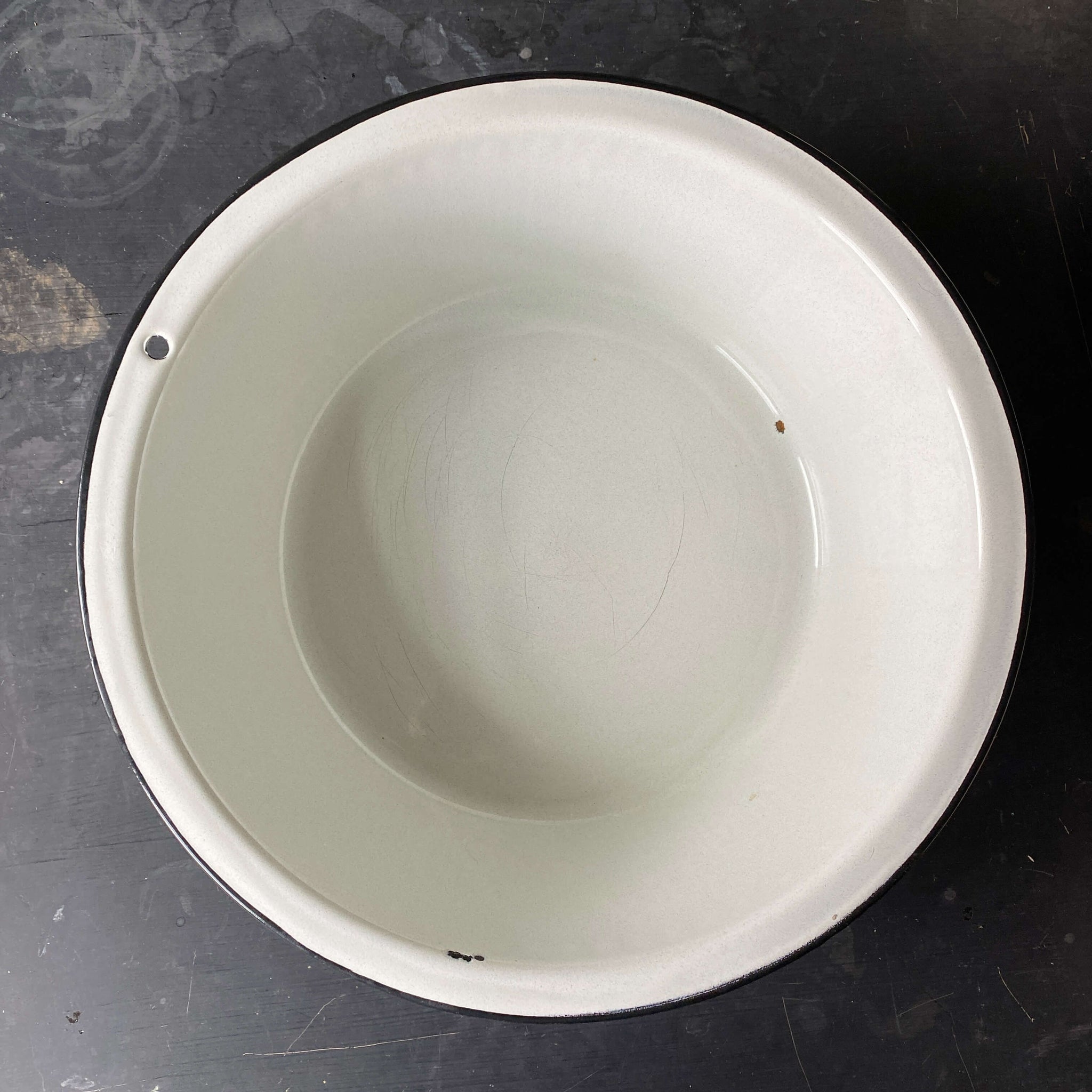 Vintage Black and White Enamelware Bowl - Black Stripe - Medium Basin Bowl