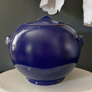 Vintage 1930s McCoy Cookie Jar - Blue Floral Ball Shape circa 1939-1944