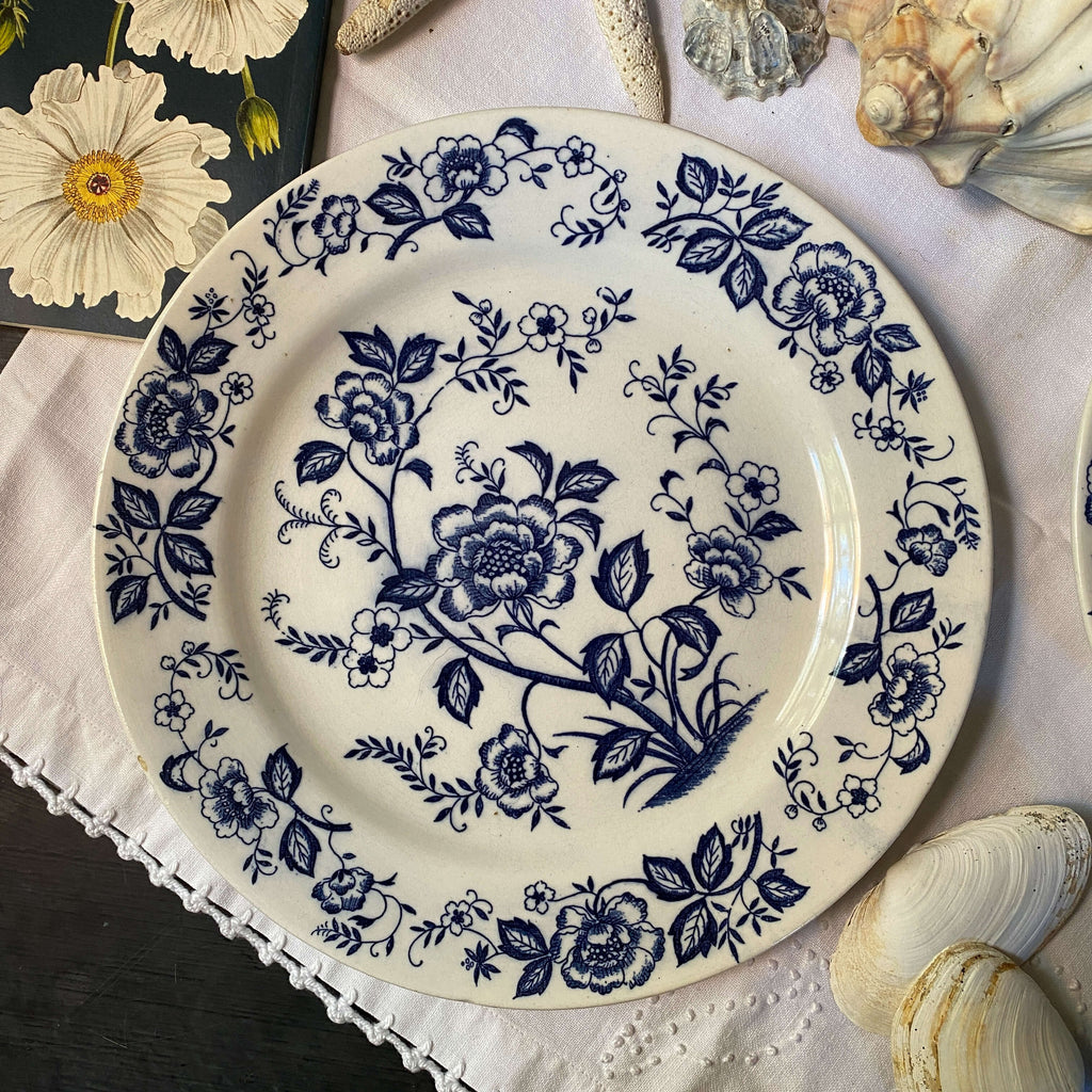 Vintage Blue Peony Luncheon Plates - Handpainted Japan - Set of Two