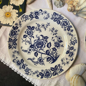 Vintage Blue Peony Luncheon Plates - Handpainted Japan - Set of Two