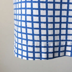 Vintage Blue Checkered Half Apron with Mexican Landscape Pockets and RicRac Edging