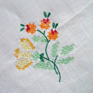 Vintage Cross-Stitch Embroidery Tablecloth - 48x48 Colorful Bluebirds and Floral Design