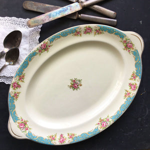 Vintage Steubenville BluRose Pattern Platter - 14" Inch Robin's Egg Blue Floral Serving Platter