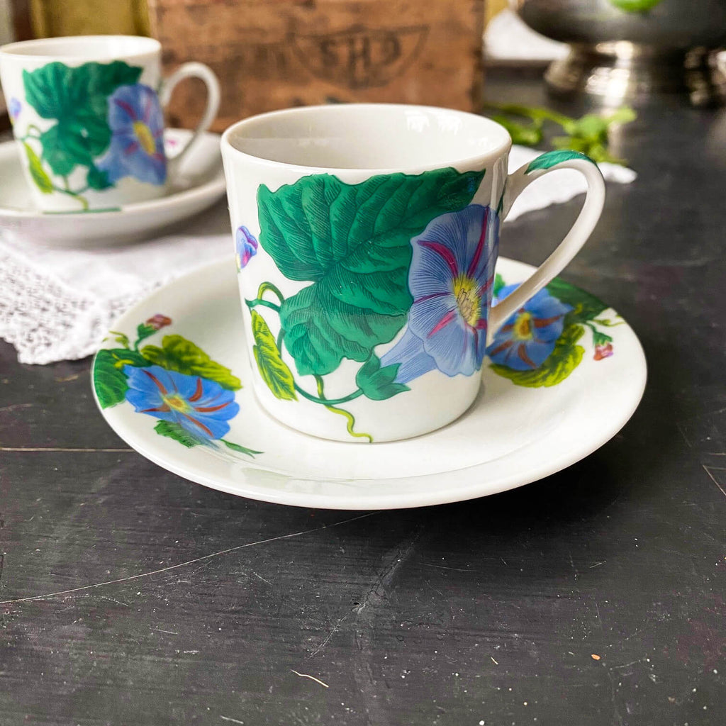 Morning Glory Demitasse Cups and Saucers - Pair of Two