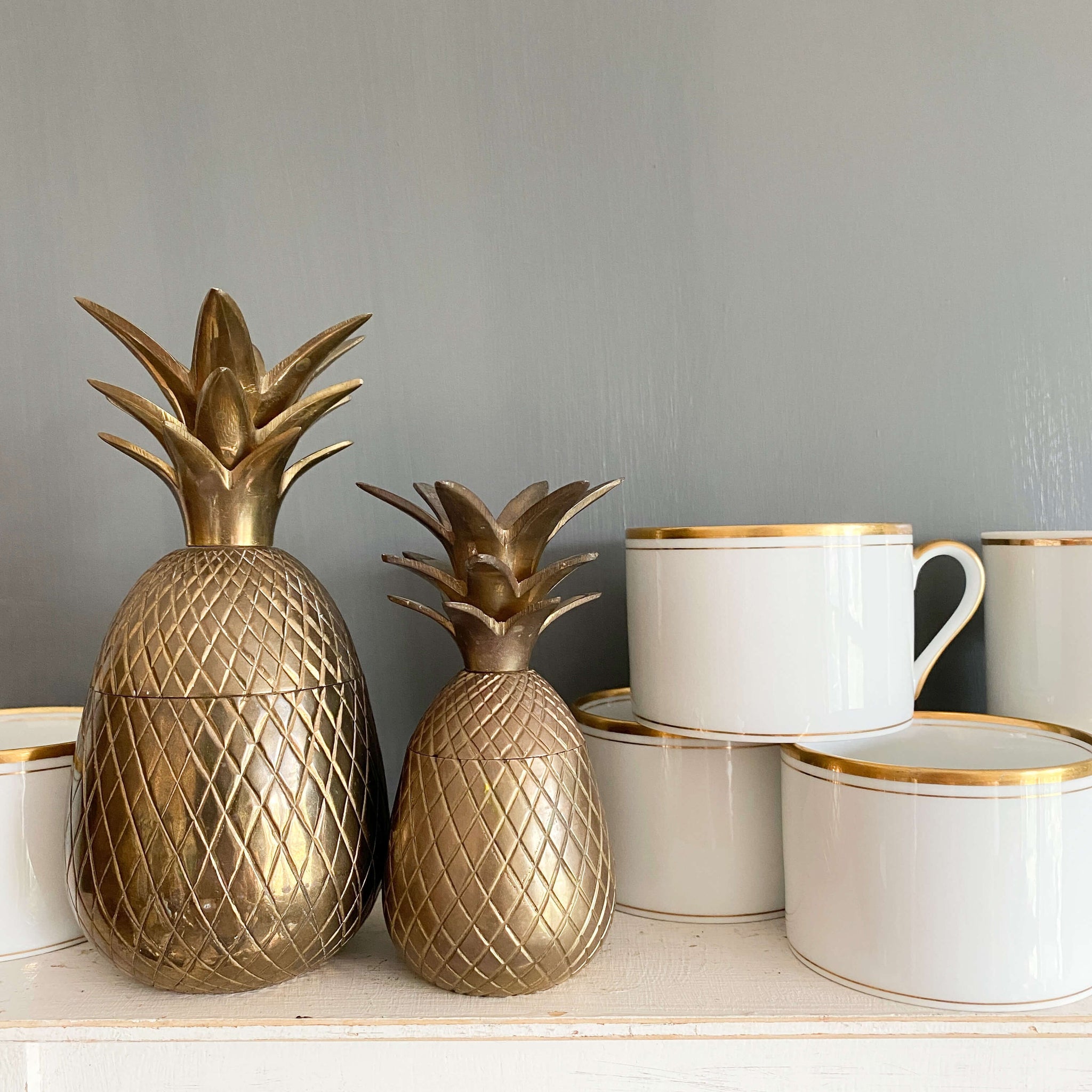 Vintage Brass PIneapple Storage Containers -Set of Two - Made in India