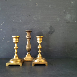 Vintage Solid Brass Candlesticks - Set of Three - Candle Holders - 5"-6" Inches Tall