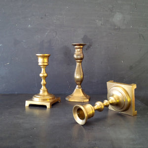 Vintage Solid Brass Candlesticks - Set of Three - Candle Holders - 5"-6" Inches Tall