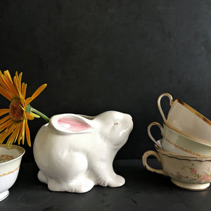 Vintage White Rabbit Planter - Made in Japan - Pink & White Bunny Rabbit