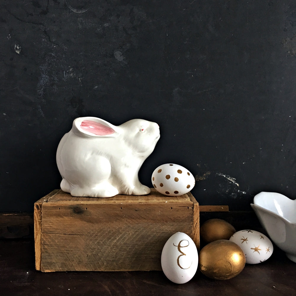 Vintage White Rabbit Planter - Made in Japan - Pink & White Bunny Rabbit