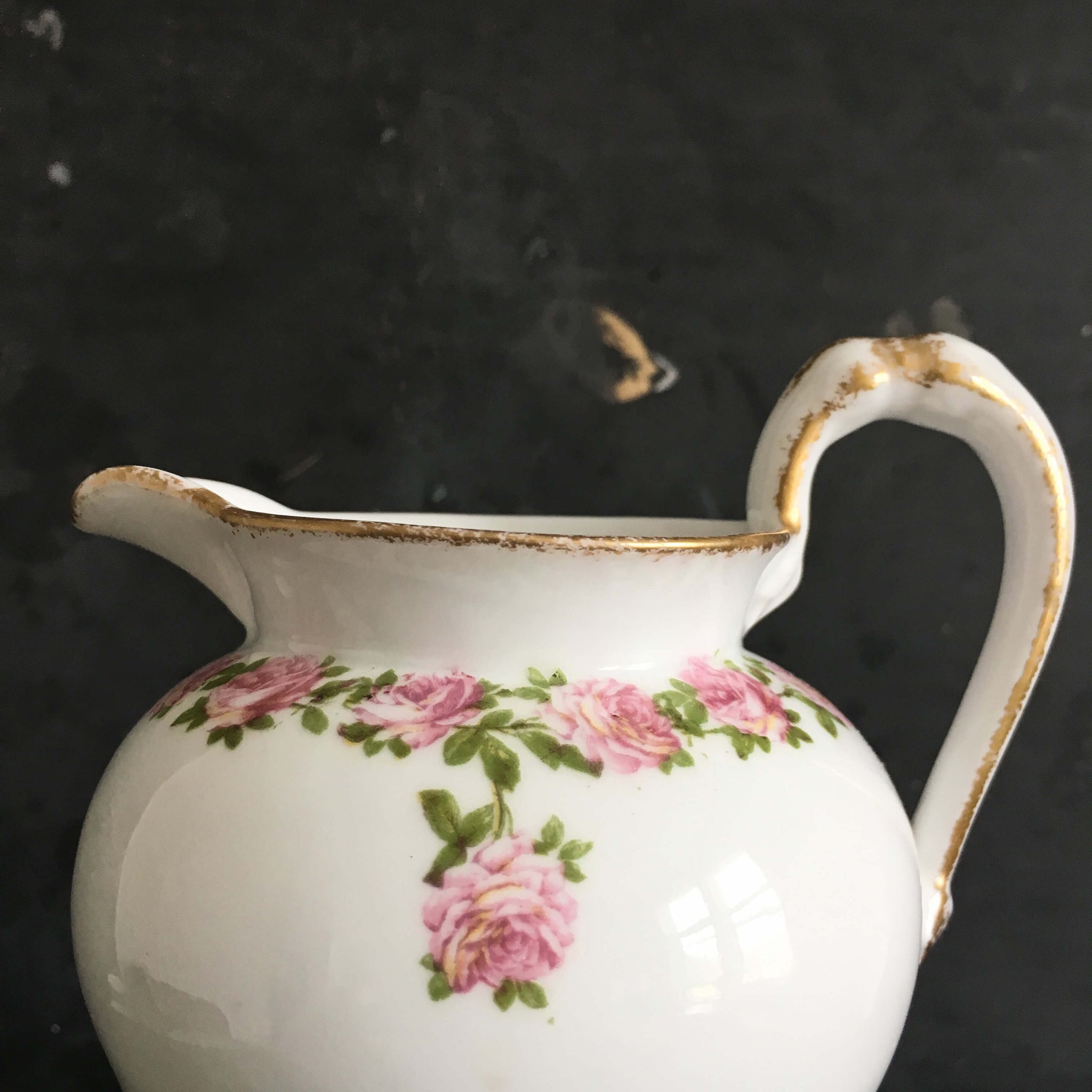 Antique Porcelain French Creamer  - Pink Roses - Charles Ahrenfeldt - Made in France