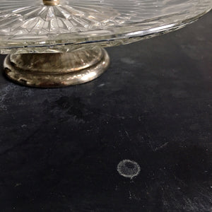 Vintage Italian 1960's Cut Glass Cake Stand with Silver Plated Pedestal - Leonard Crystal