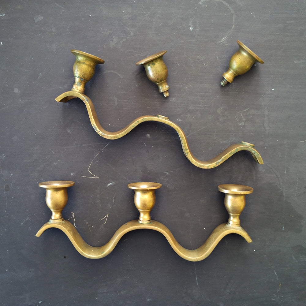 Rare Vintage Brass Candle Holders - Rolling Wave Style - Set of Two