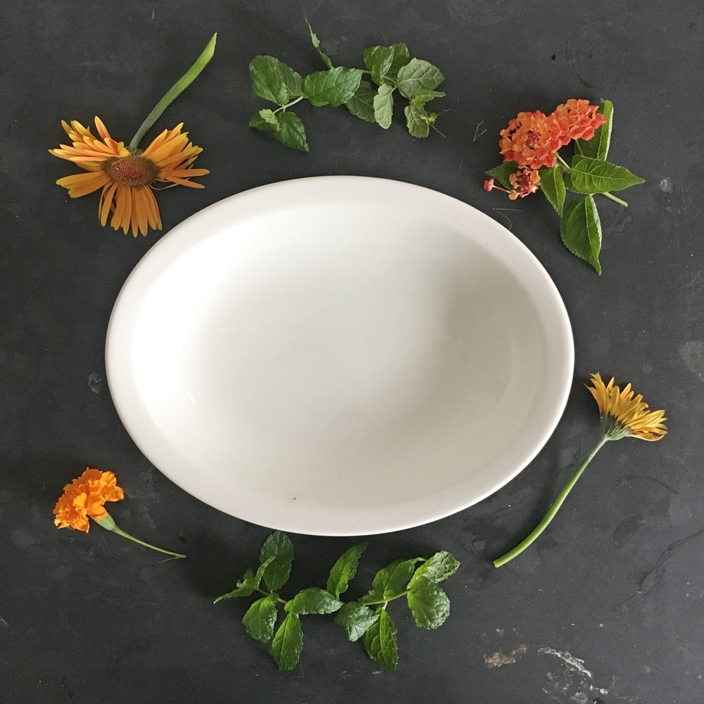 1940's Carr China Restaurantware Bowl - Classic White Hotelware - Large Oval Shaped Serving Bowl