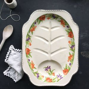 Rare Vintage 1930's Carving Platter with Juice Wells - Harker Hotoven Tulip Pattern circa 1935-1950