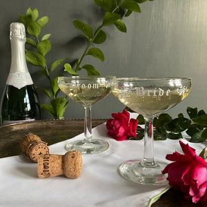 Vintage 1950s Champagne Glasses - Bride and Groom Toasting Glasses