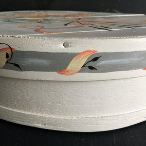 Vintage Handpainted Wood Cheese Box Round - Floral Painting Signed -  1980's Dufeck Painted Wood Box
