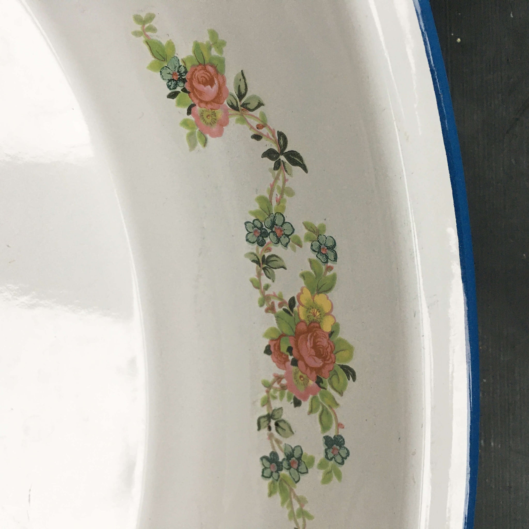 Vintage Cinsa Enamelware Oval Serving Bowl - Floral Pattern - Made in Mexico  circa 1970s