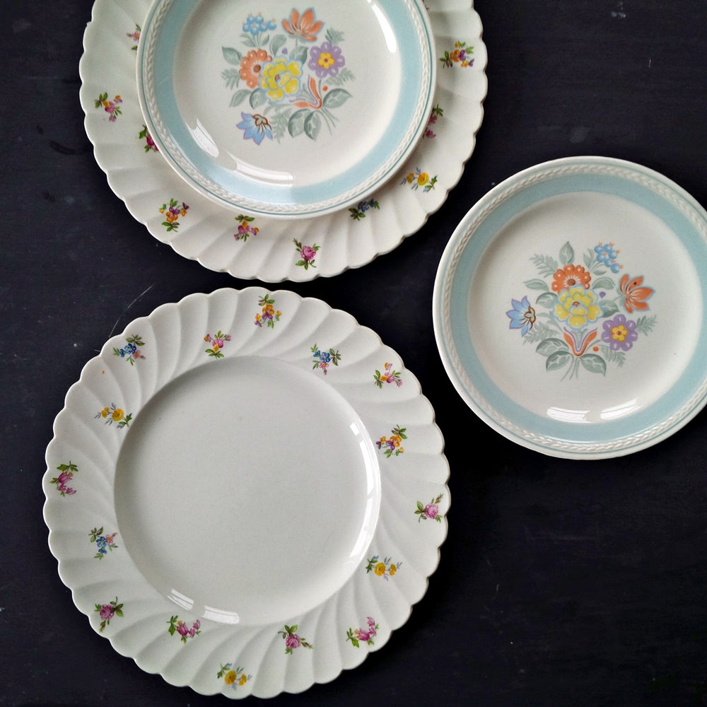 Mix and Match Vintage Dinner & Salad Plates Collection - Clarice Cliff Dimity Dinner Plates - Springtime Bouquet 1930's & 40's