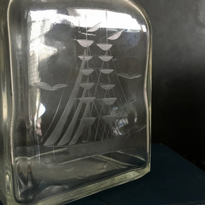 Vintage Italian Glass Decanter with Clipper Ship Design - Made in Italy - Javit Hand Cut Crystal