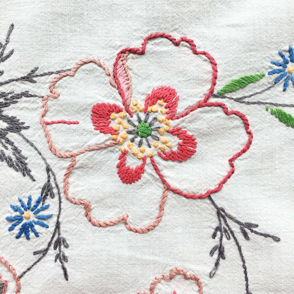 Vintage Embroidered Floral Table Cloth - 34x36 Hand Embroidered Red Bl ...