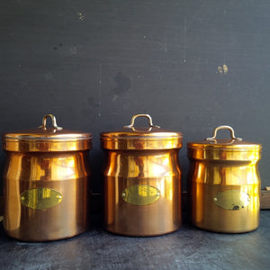 Vintage De La Cuisine Copper Plated Canisters - Set of 5 - Made by Old Dutch Cookware