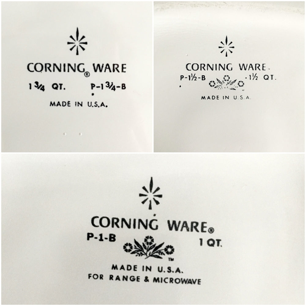 Vintage 1960's Corning Ware Cornflower Casserole Dishes - Set of Three Quart Sizes