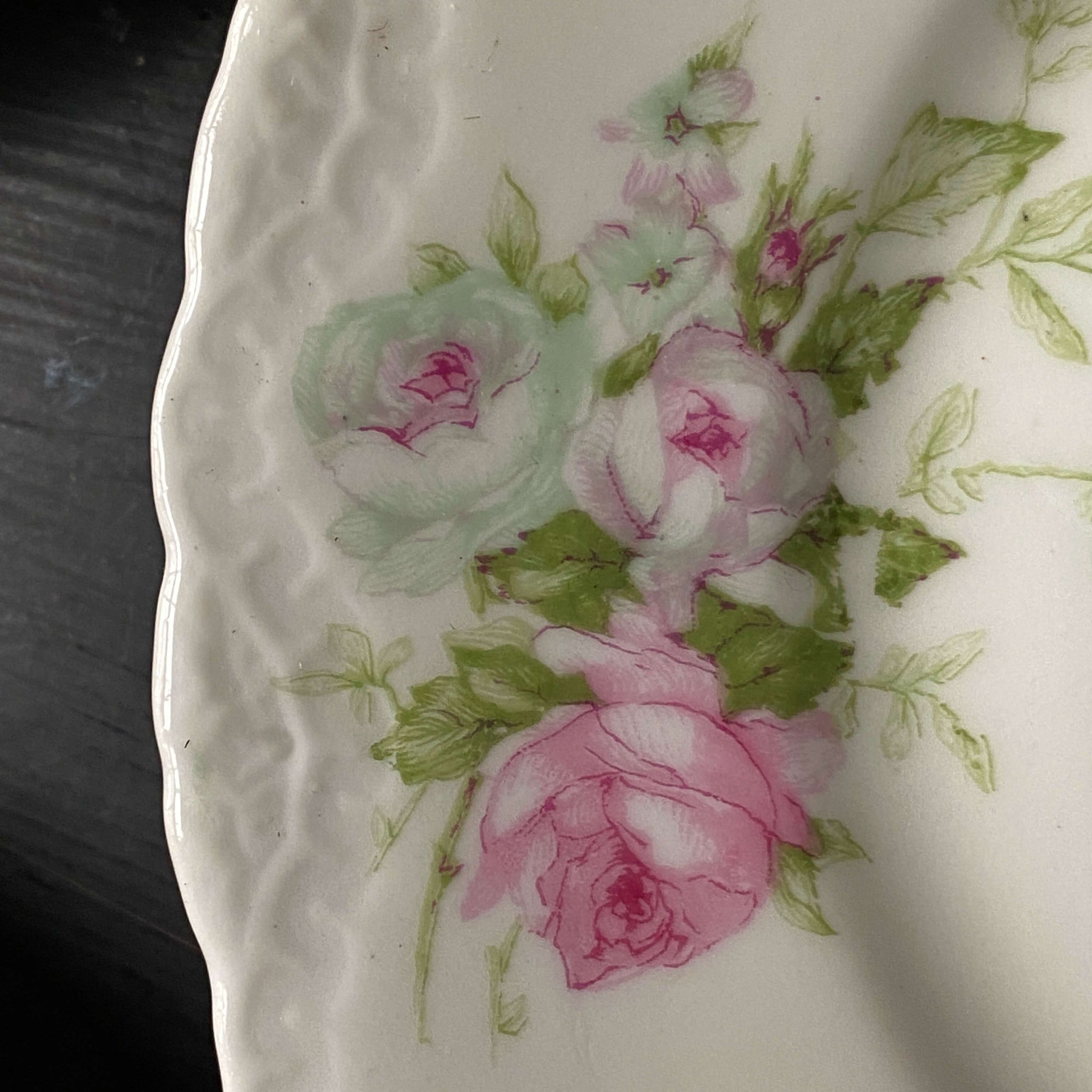 Antique Theodore Haviland Limoges Bread Plates circa 1903 - Set of Four Country French Cabbage Roses