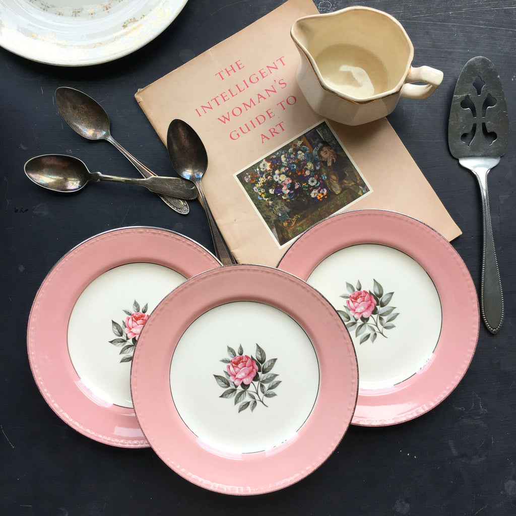 Vintage Cunningham & Pickett Norway Rose Dessert Plates - Set of Three - Georgian Eggshell Shape