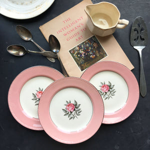 Vintage Cunningham & Pickett Norway Rose Dessert Plates - Set of Three - Georgian Eggshell Shape